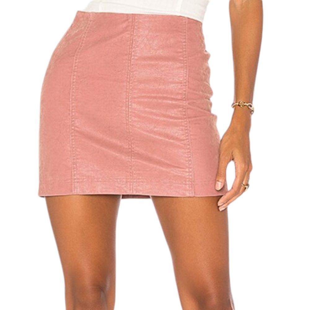 Free People‎ Skirt Modern Femme Vegan Suede Leather Mini Short Pink Rose 2 Small